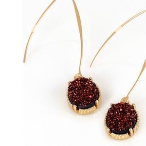 JWR158) New! Scarlet Druzy Quality Hook Unique Earrings